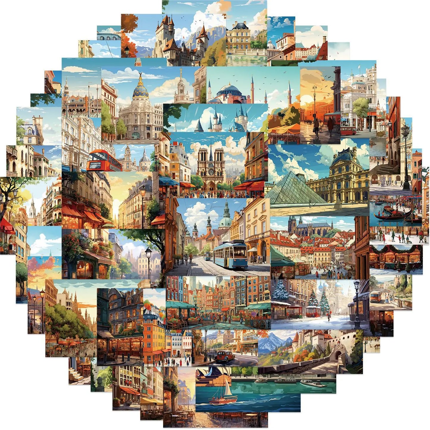 Cartoon Architecture Stickers for Laptop, Car, Fridge, DIY Vinyl Decals (10/30/50pcs)