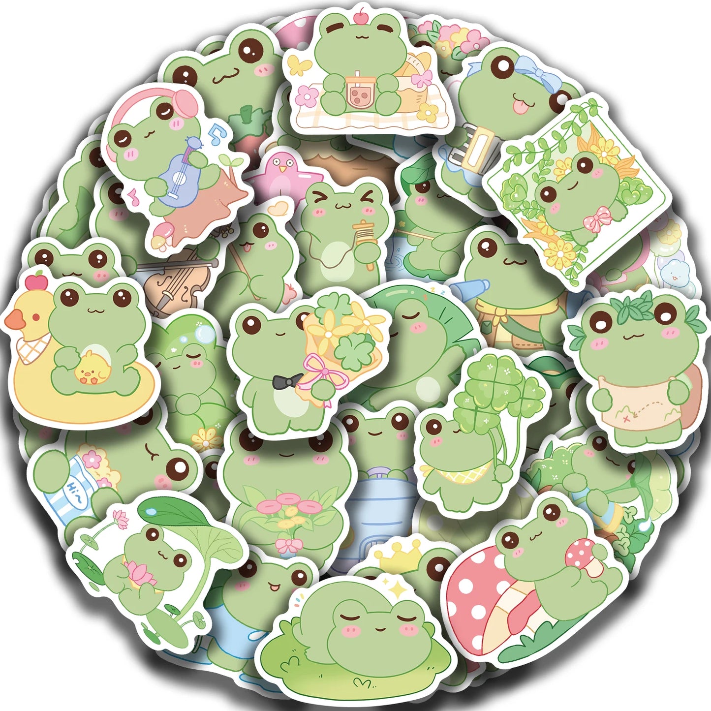 50Pcs Cute Frog Stickers Waterproof Decals for Laptops