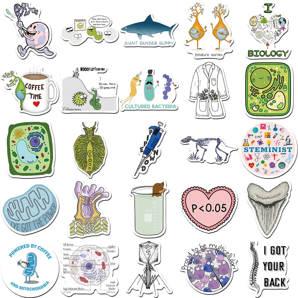 10/30/50PCS Cute Cartoon Biology Stickers Graffiti DIY Notebook Skateboard Phone Laptop Bike Car Decoration Funny Kids Toy Gift