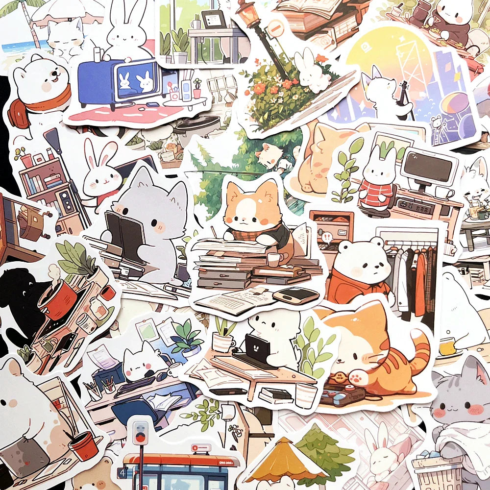 10/50Pcs Cute Animal Cat Stickers Pack for Kids Scrapbooking Luggage Car Decoration