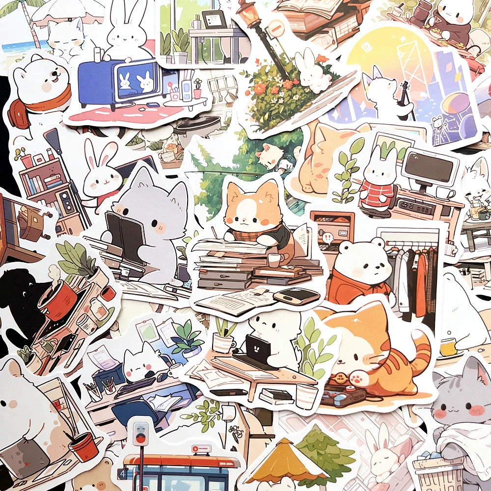 10/50Pcs Cute Animal Cat Stickers Pack for Kids Scrapbooking Luggage Car Decoration