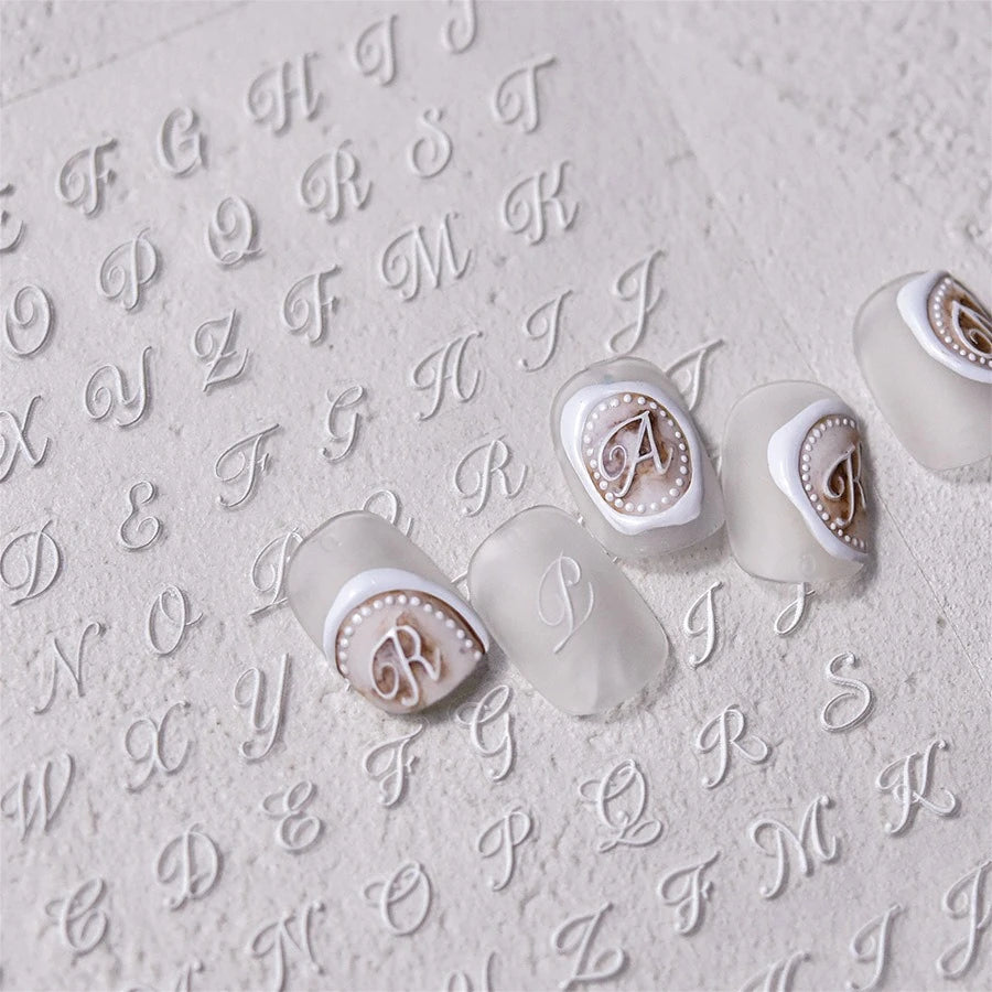 3D Gold Punk Nail Art Stickers - Chic English Letters Decals