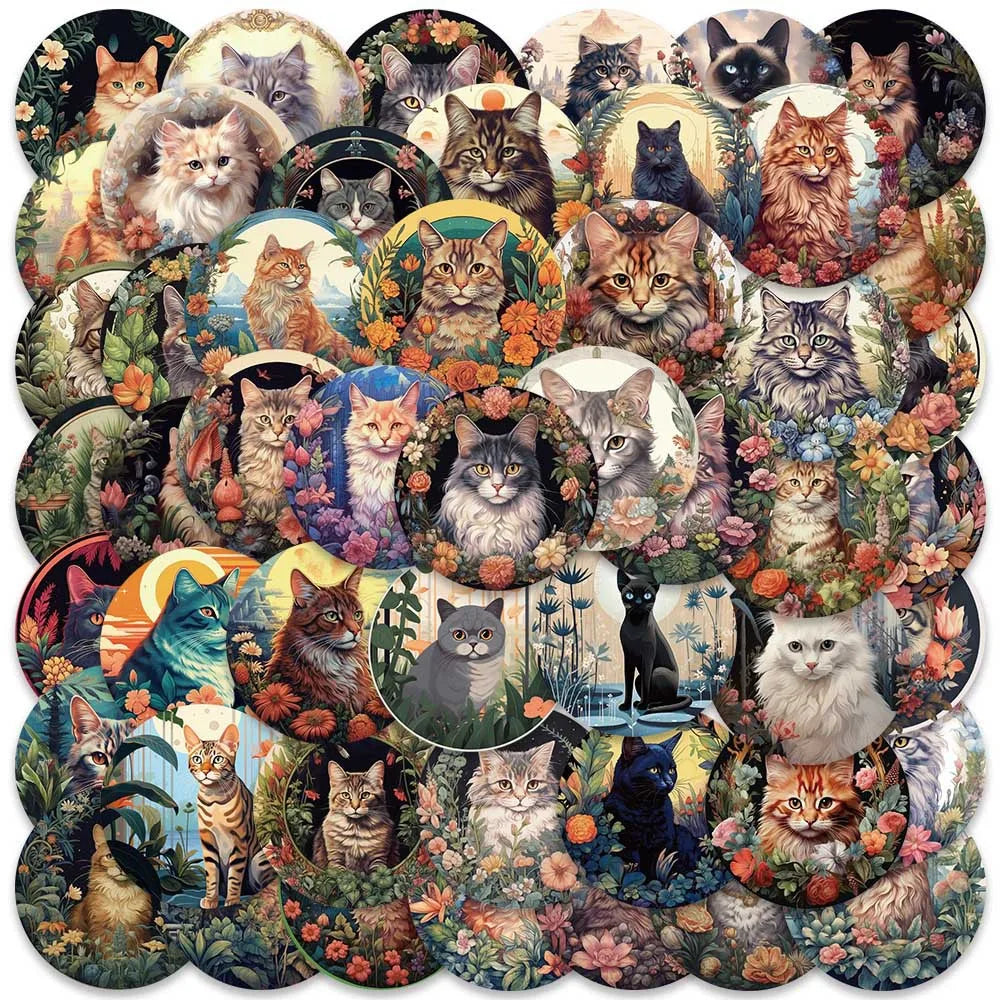 Retro Cat Cartoon Animal Stickers for Phone Laptop Luggage Skateboard Kids