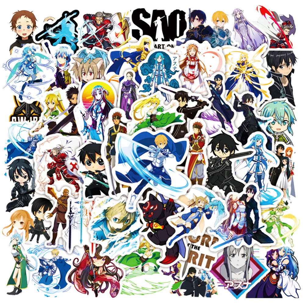 Sword Art Online Graffiti Stickers Pack - 50pcs for Helmets, Desktops, Walls, DIY Decoration Wholesale