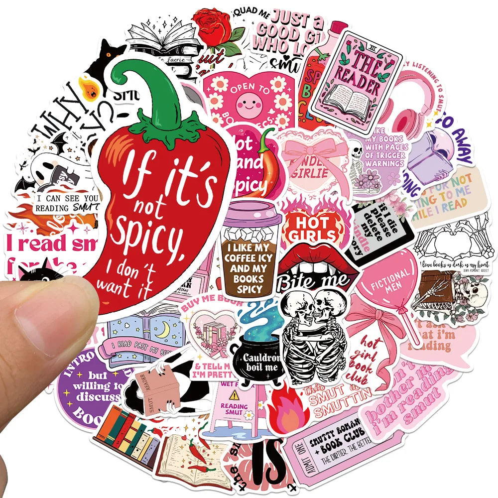 50pcs Aesthetic Cartoon Skull Spicy Reader Pink Smut Stickers For Laptop Water Bottle Luggage Diary Waterproof Vinyl Decals
