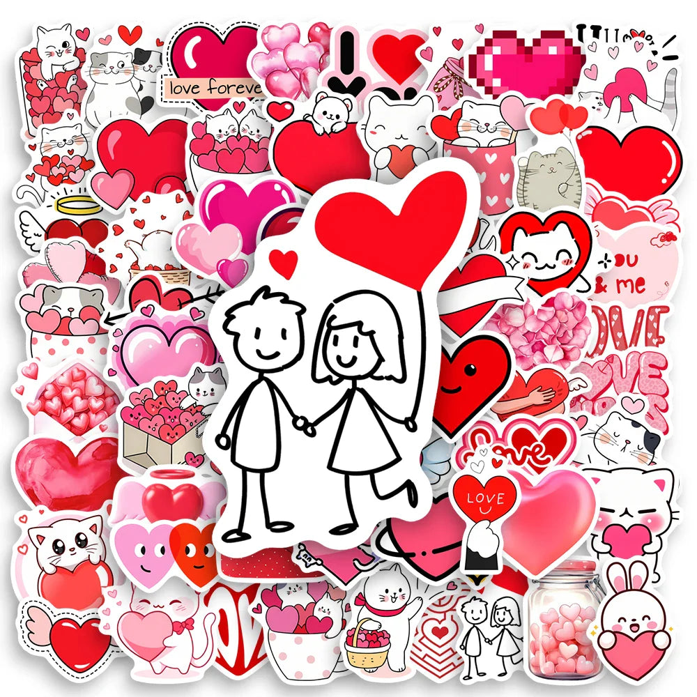 Red Heart Love Stickers Valentine's Day DIY Gift Toys for Scrapbook Diary Journals Laptop Luggage Bottles Decorative Waterproof