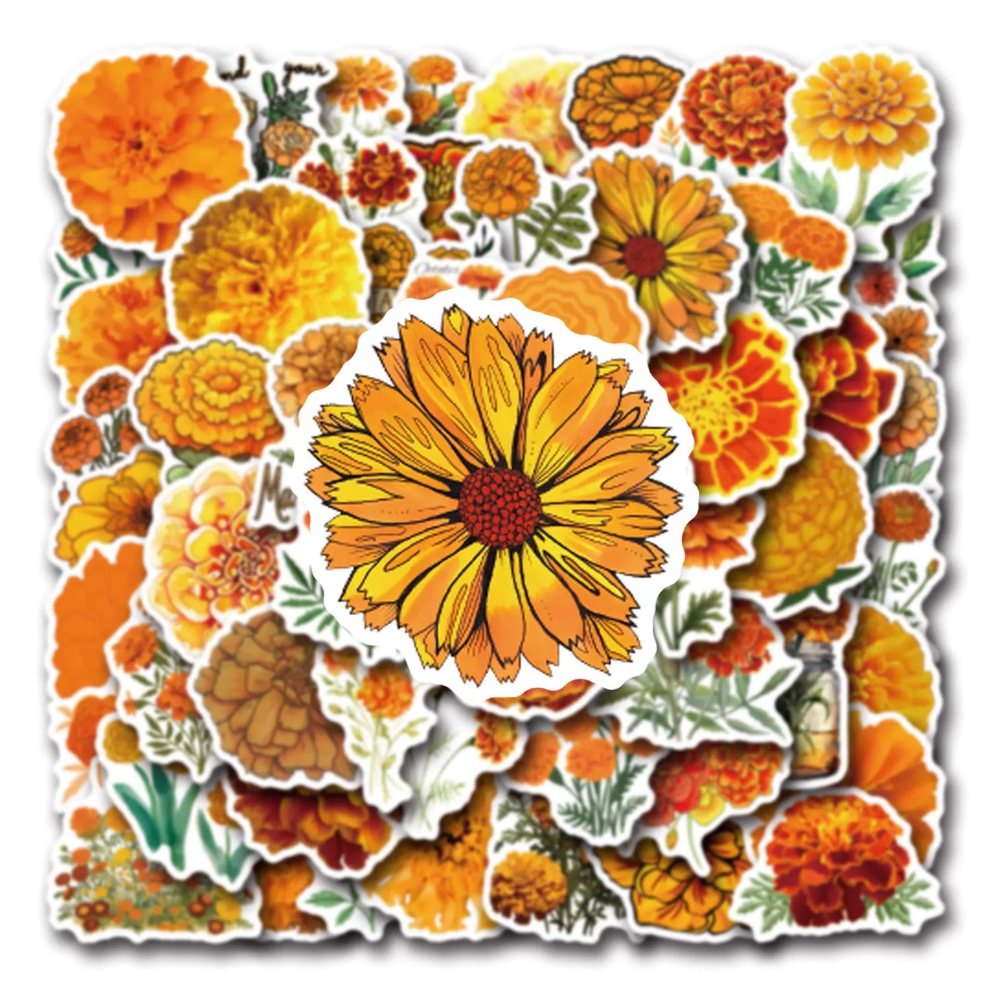 Marigold Flower Stickers 10/30/55PCS Waterproof Decals for Laptop Phone Luggage