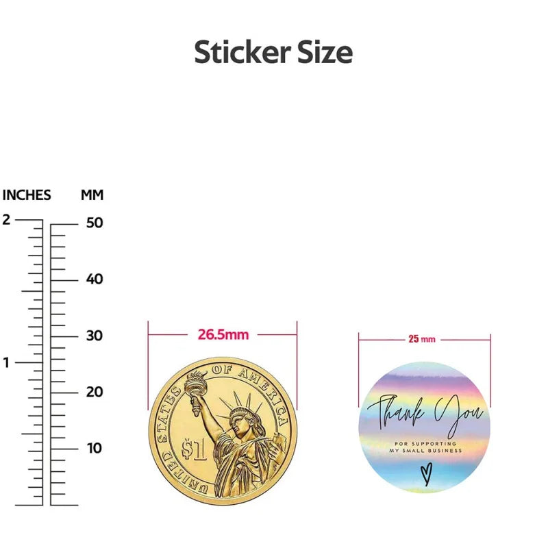 500pcs Rainbow Laser Thank You Stickers 1inch Small Business Stickers Adhesive Labels for Boutiques Wrapping Supplies