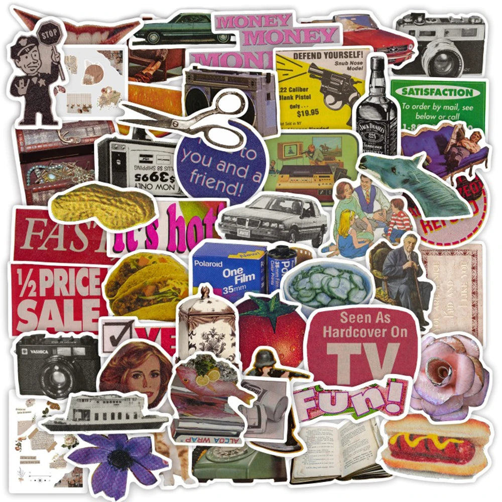 Vintage Graffiti Stickers Pack - Retro Cartoon Decals for Phone, Luggage, Laptop, Car, Bicycle