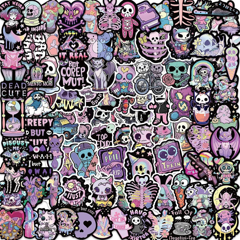 Gothic Horror Cartoon Stickers - 10/30/50/100PCS for Laptop, Luggage, Snowboard