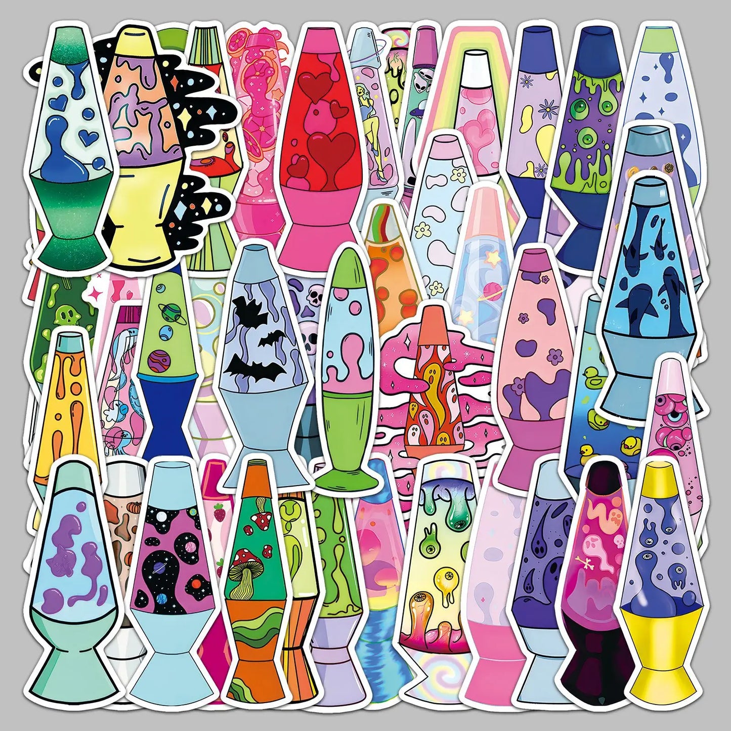50pcs Creative Cartoon Lava Lamp Stickers for Helmet, Wall, Desktop Decoration