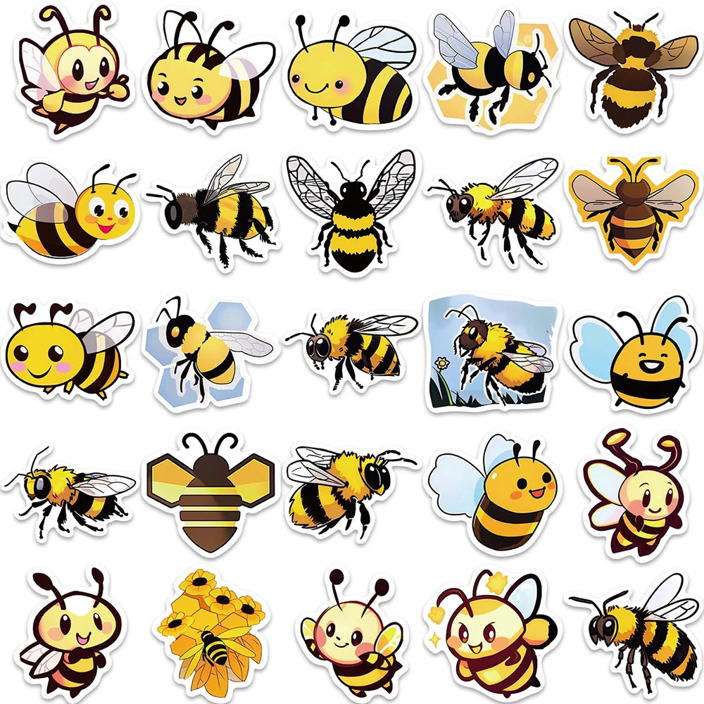 10/30/50PCS Kawaii Bee Cartoon Stickers Cute Decals Toys Decoration DIY Skateboard Phone Notebook fridge Cute Sticker For Kids