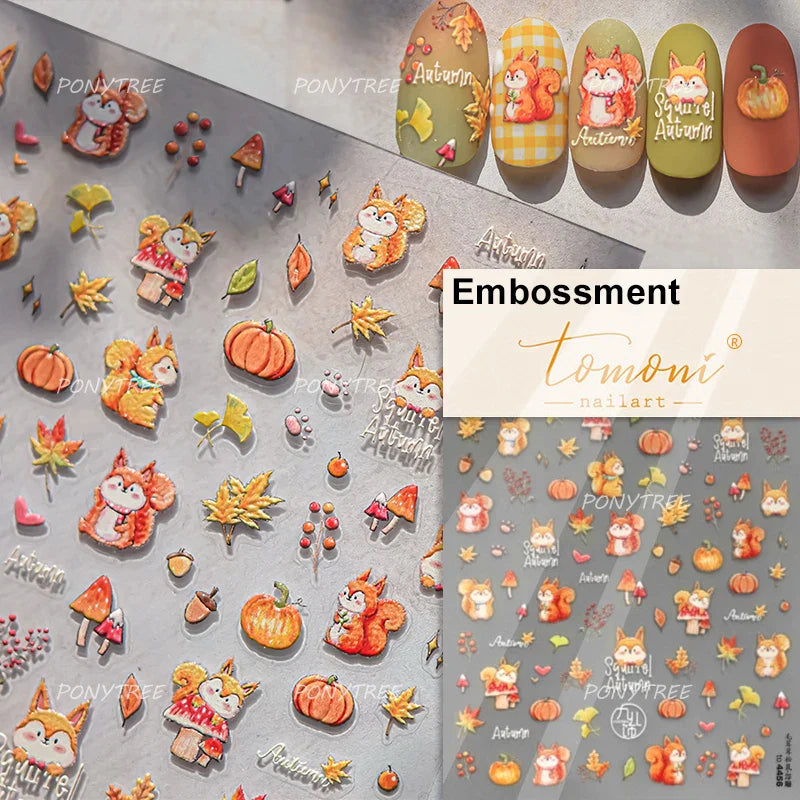 Nail Art Stickers: Squirrel, Mushroom, Butterfly, Flower Decals