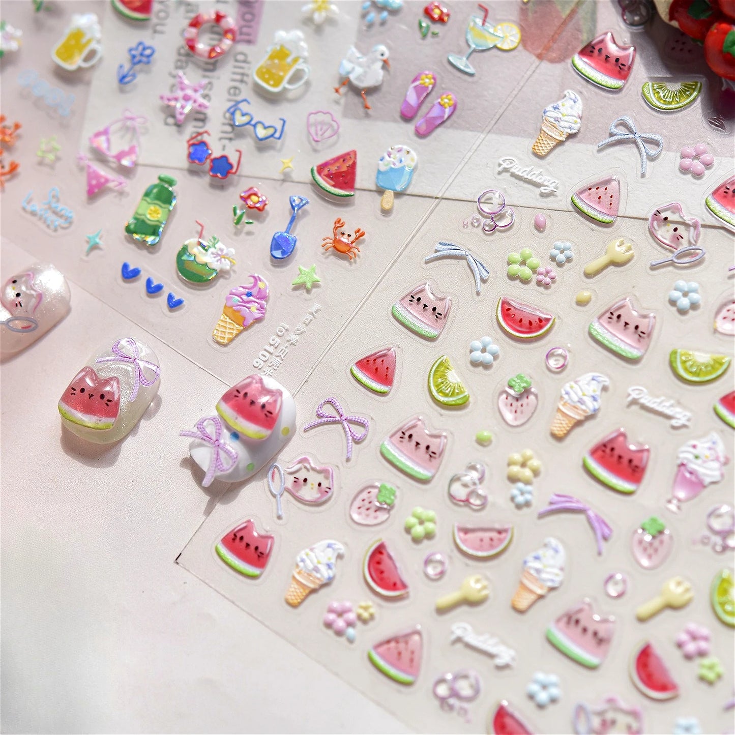 Beach Nail Art Stickers: Watermelon, Ice Cream, Coconut