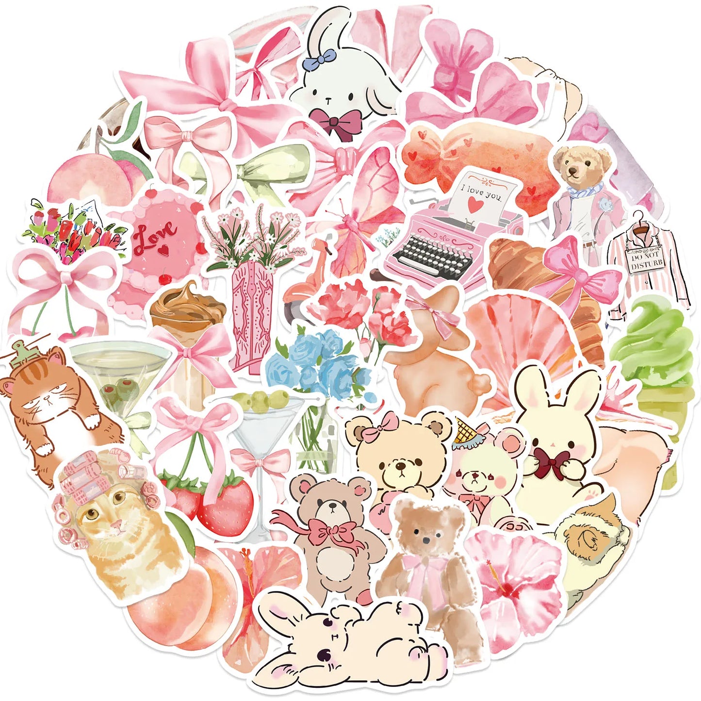 50PCS Kawaii Pink Stickers for Kids Scrapbook Laptop