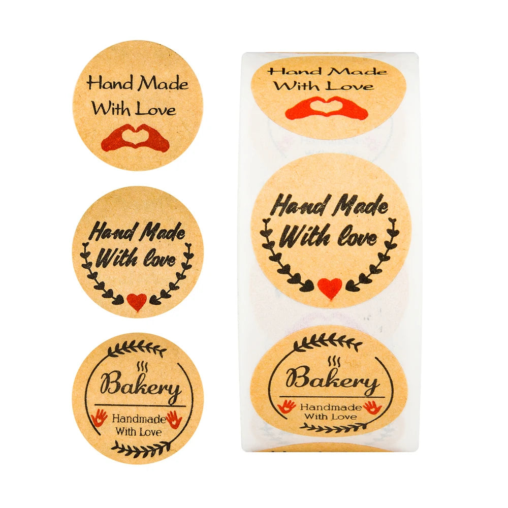Handmade With Love Label Wedding Stickers 100-500pcs 1 Inch Round Gold Labels Adhesive Sticker Thank You Stickers Stationery