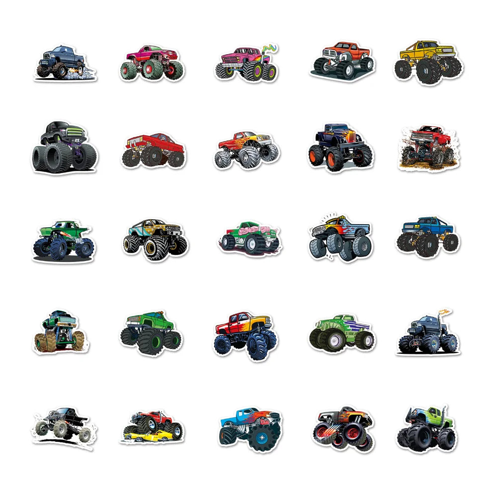 10/50PCS Monster Truck Sticker For Car Guitar Motorcycle Luggage Suitcase DIY Classic Toy Decal Graffiti Sticker For Kid