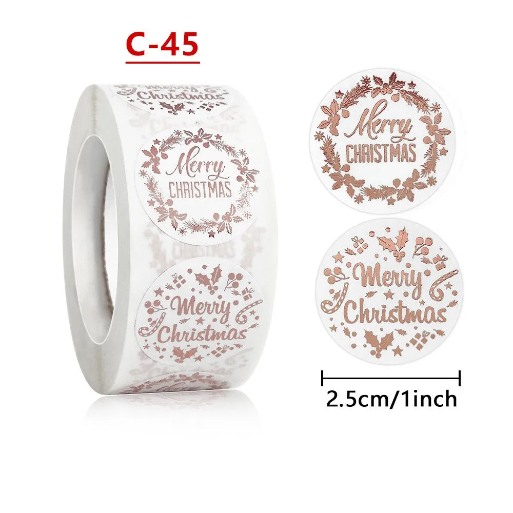 50-500pc Luxury Rose Gold Merry Christmas Stickers Self-adhesive Holiday Stickers For Christmas Decors Wedding Party Cards Label