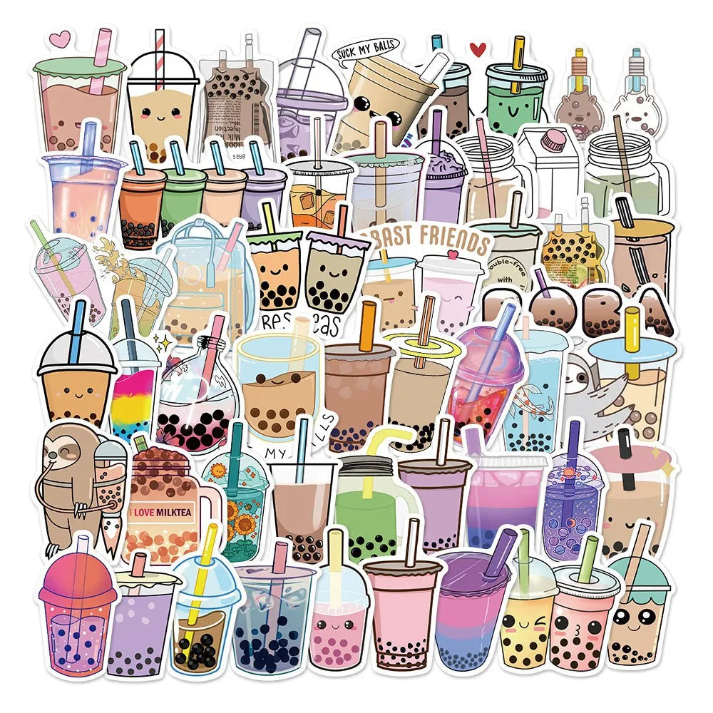Pearl Milk Tea Drink Cup Stickers for DIY Scrapbook, Suitcase, Water Bottle, Phone, Laptop, Guitar (10/25/50pcs)