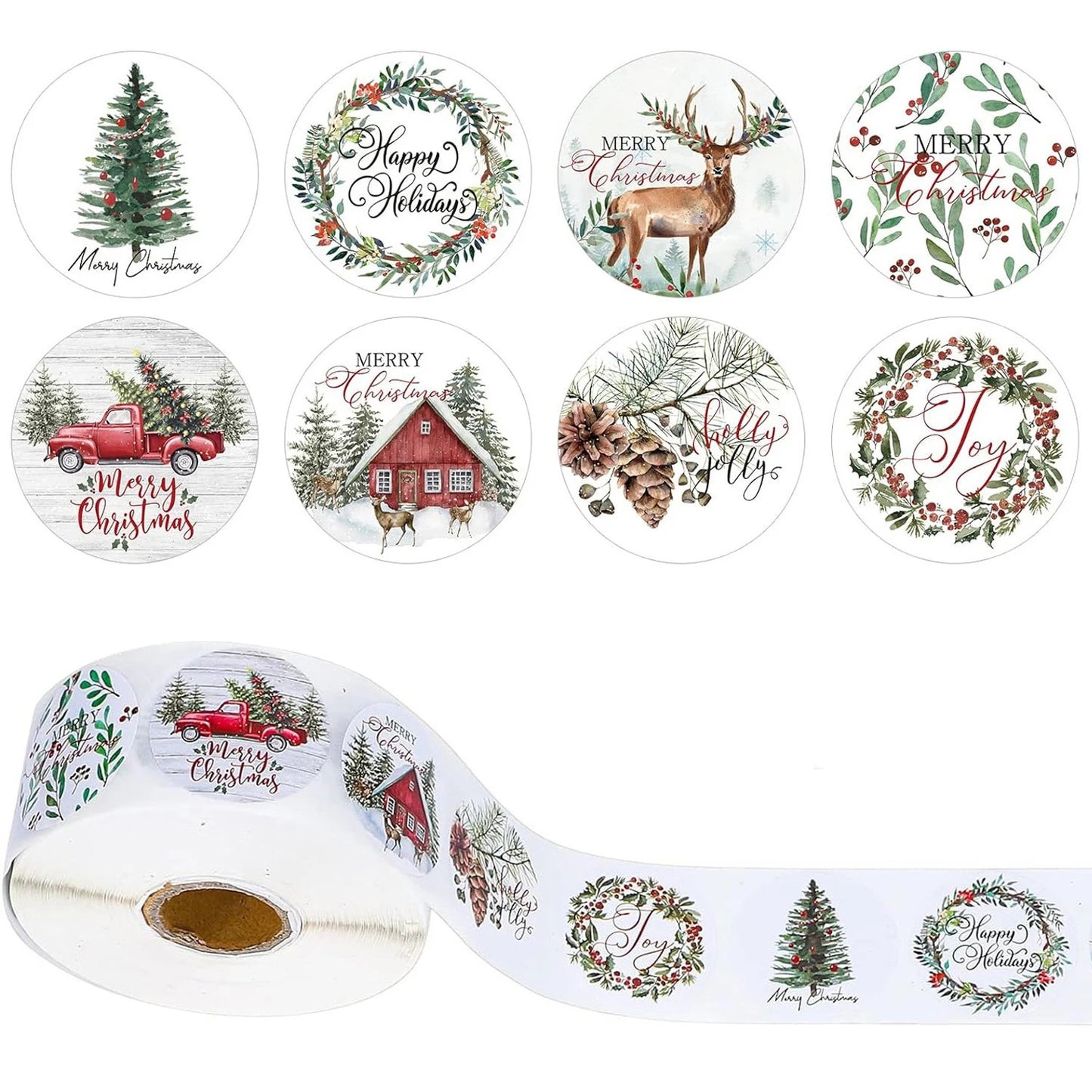 Merry Christmas 1" Stickers: 100-500pcs Holiday Labels