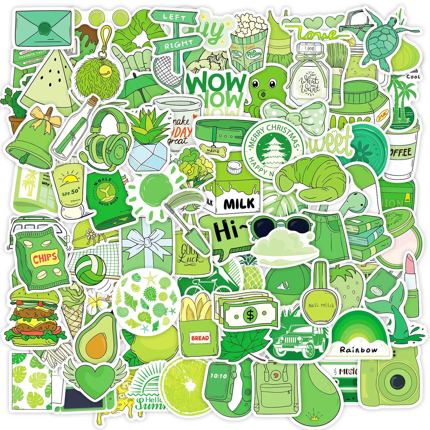 Green Cartoon Stickers Waterproof DIY Laptop Skateboard Decals Kids Toys