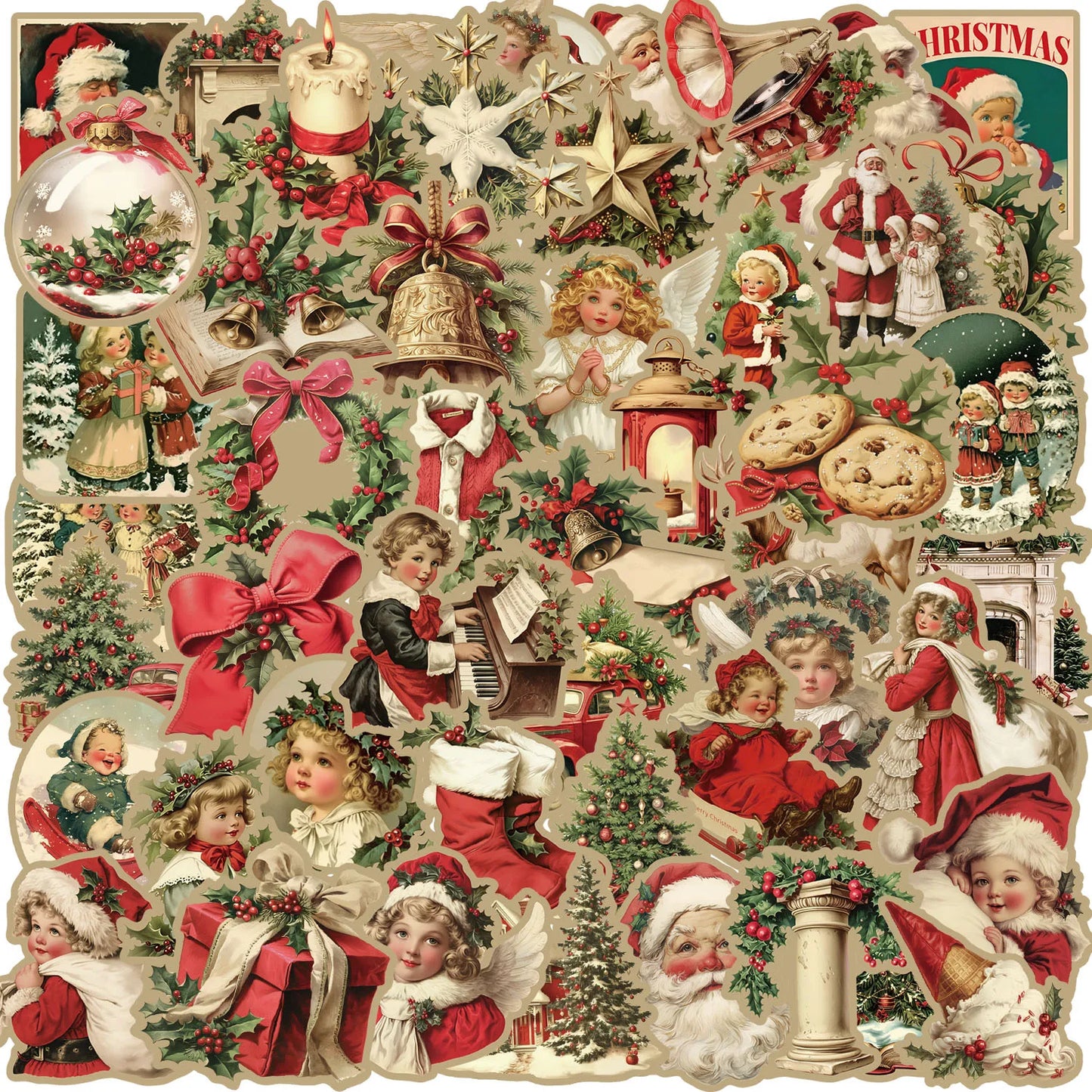 50PCS Retro Christmas Cartoon Stickers Santa Claus Laptop Phone Scrapbook Suitcase Wall Kids Toys