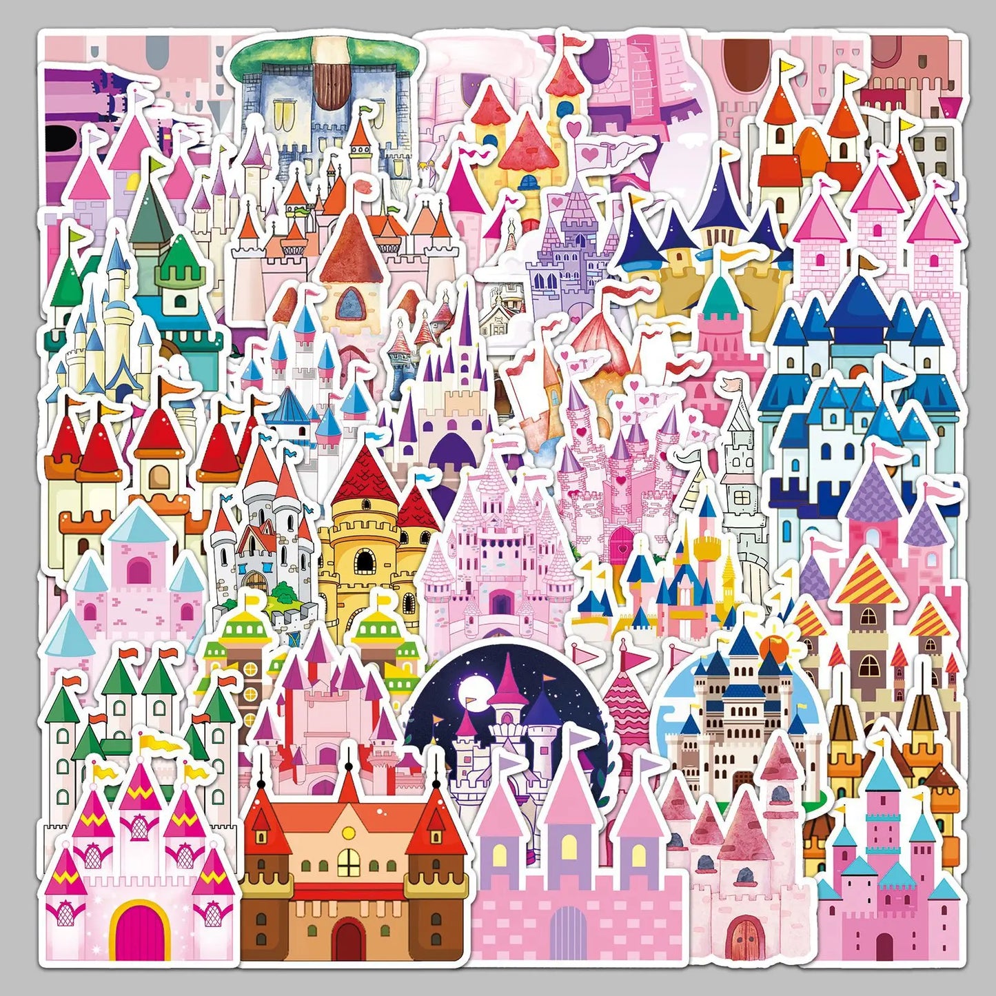 50pcs Fairy Tale Castle Stickers for Helmet, Wall, Desktop Decoration