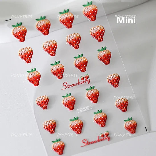 Pink Strawberry Nail Art Stickers - Chic Manicure Decals