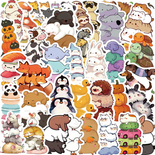 60pc Cute Cartoon Animal Waterproof Graffiti Sticker Aesthetic Decorative Luggage Cup Guitar Laptop Phone Notebook Kids Stickers