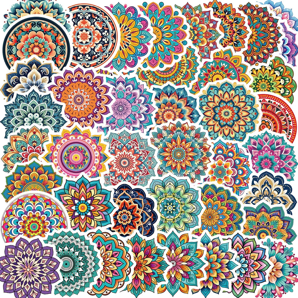 50pcs Mandala Flower Stickers for Laptop & Skateboard