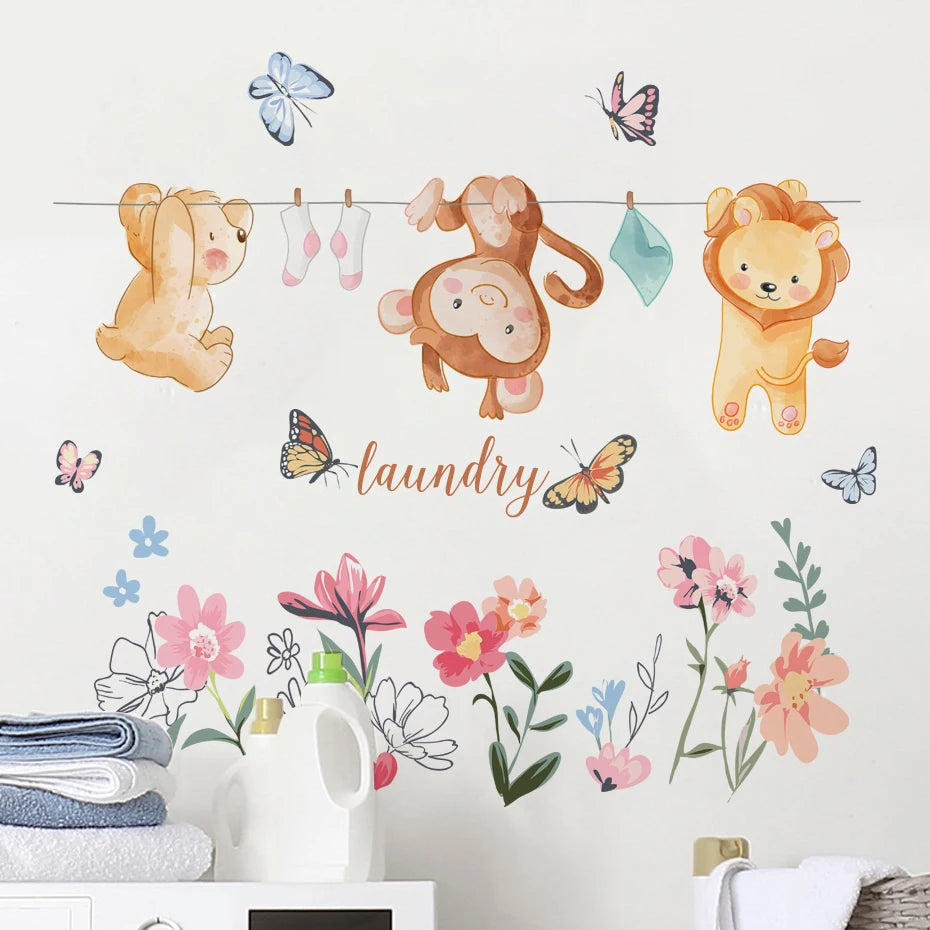 Cartoon Animal Flower Wall Stickers for Kids Room Decor