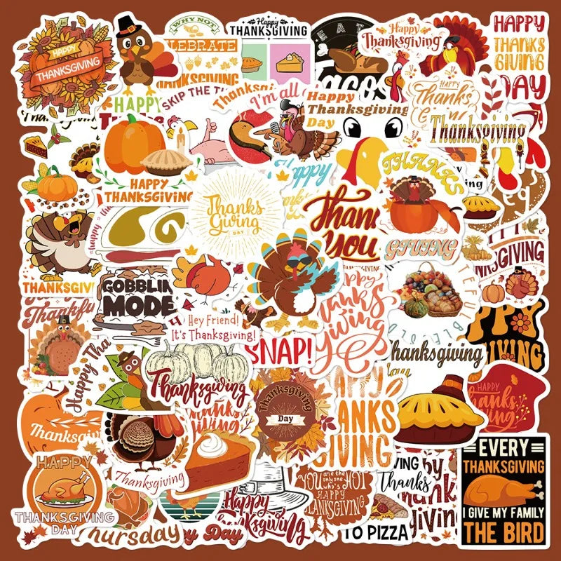 50pcs Thanksgiving Music Party Cartoon Stickers for Helmet, Desktop, Wall Decoration