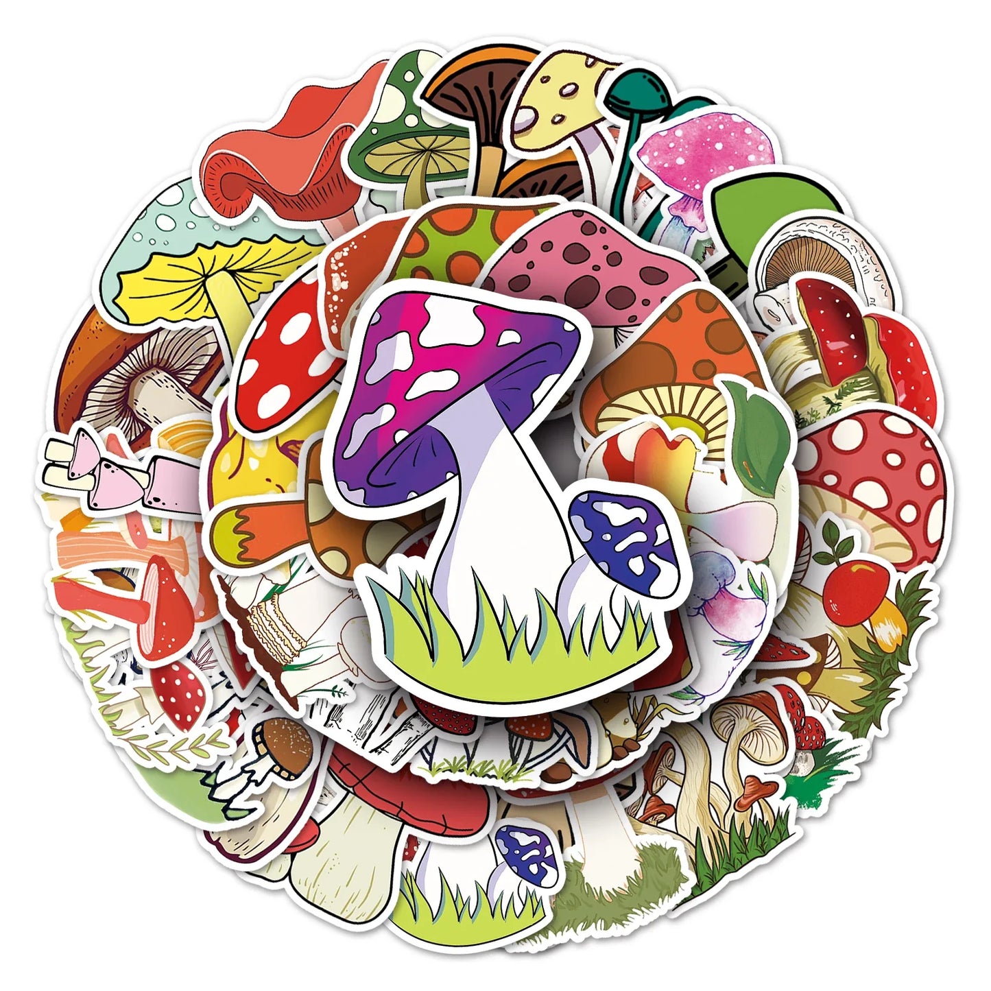 50Pcs Magic Mushroom Cartoon Waterproof Vinyl Stickers for Skateboard Snowboard Decal