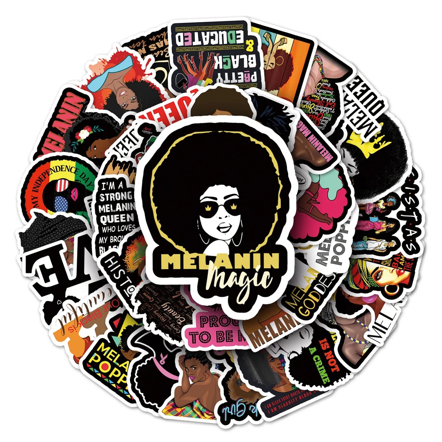 50Pcs Black Girl Cartoon Waterproof Vinyl Stickers for Skateboard Snowboard Decals