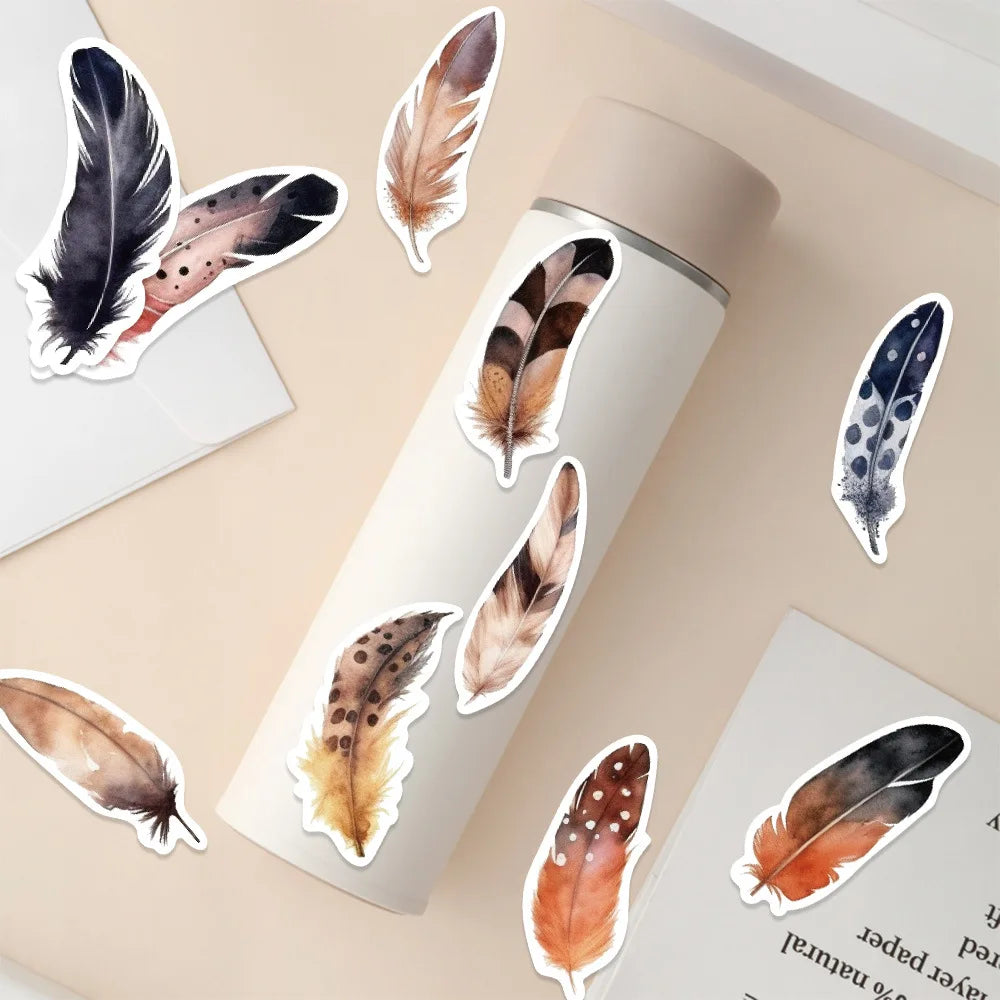 10/64PCS Feather Decor Kawaii Small Diary Travel Paper Stickers Book Journal Label Sticker Back to School Supplies