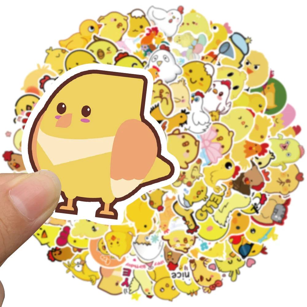 50/100pcs Cute Cartoon Little Yellow Chicken Stickers For Laptop Phone Water Bottle Waterproof Graffiti Bicycle Car Decals
