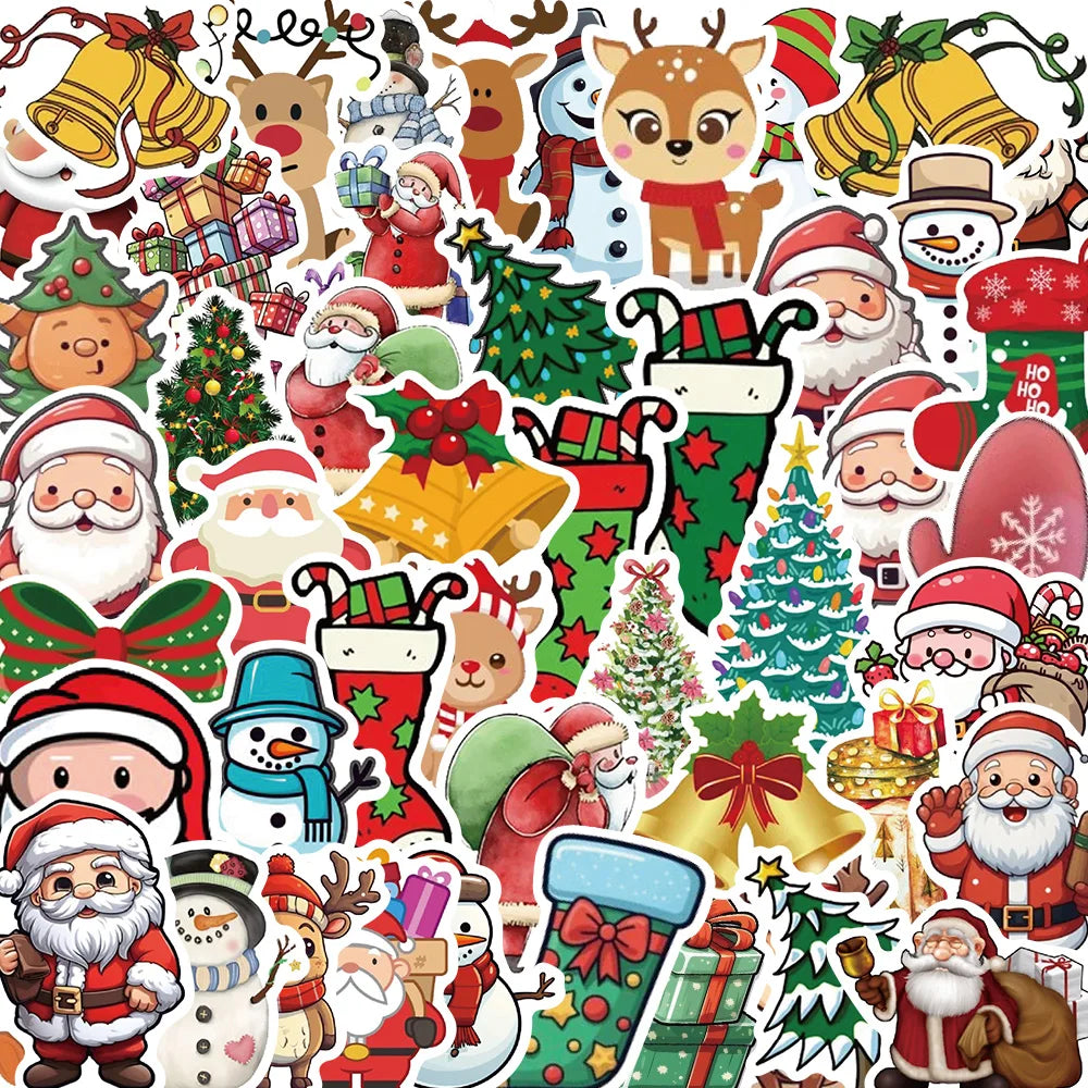 50PCS Christmas Cartoon Stickers Decals Waterproof DIY Phone Scrapbook Luggage Helmet Kid Toy