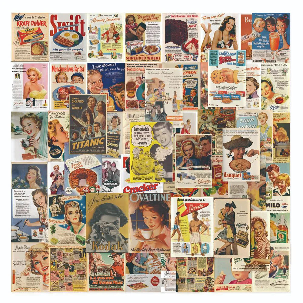 Vintage Poster Sticker Set: Phone, Laptop, Luggage, Skateboard Decals - Fun Gift for Kids (10/30/55 PCS)