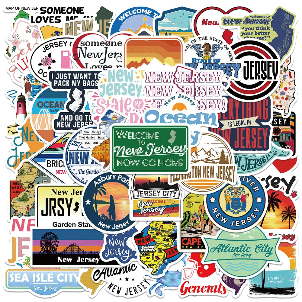 New Jersey State Landscape Travel Stickers - Waterproof Decals for Kids, Motorcycle, Laptop, Refrigerator