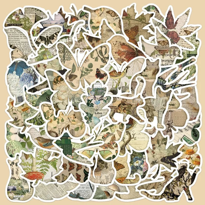 50pcs Retro Animal Graffiti Stickers for Helmet, Wall, DIY Decor
