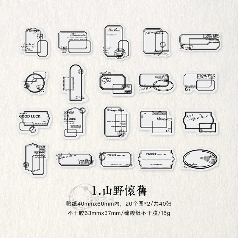 Yoofun 40pcs Retro Black & White Transparent Stickers for Journals & Scrapbooking