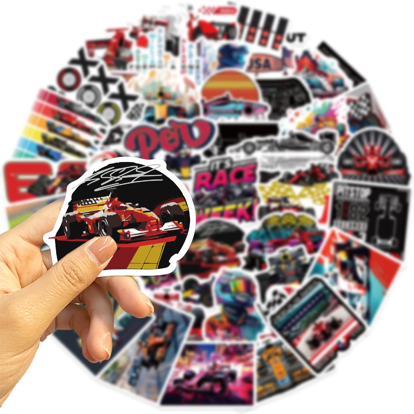 50PCS Formula One Stickers for Laptop, Luggage, Skateboard, DIY, Graffiti, Classic Toys