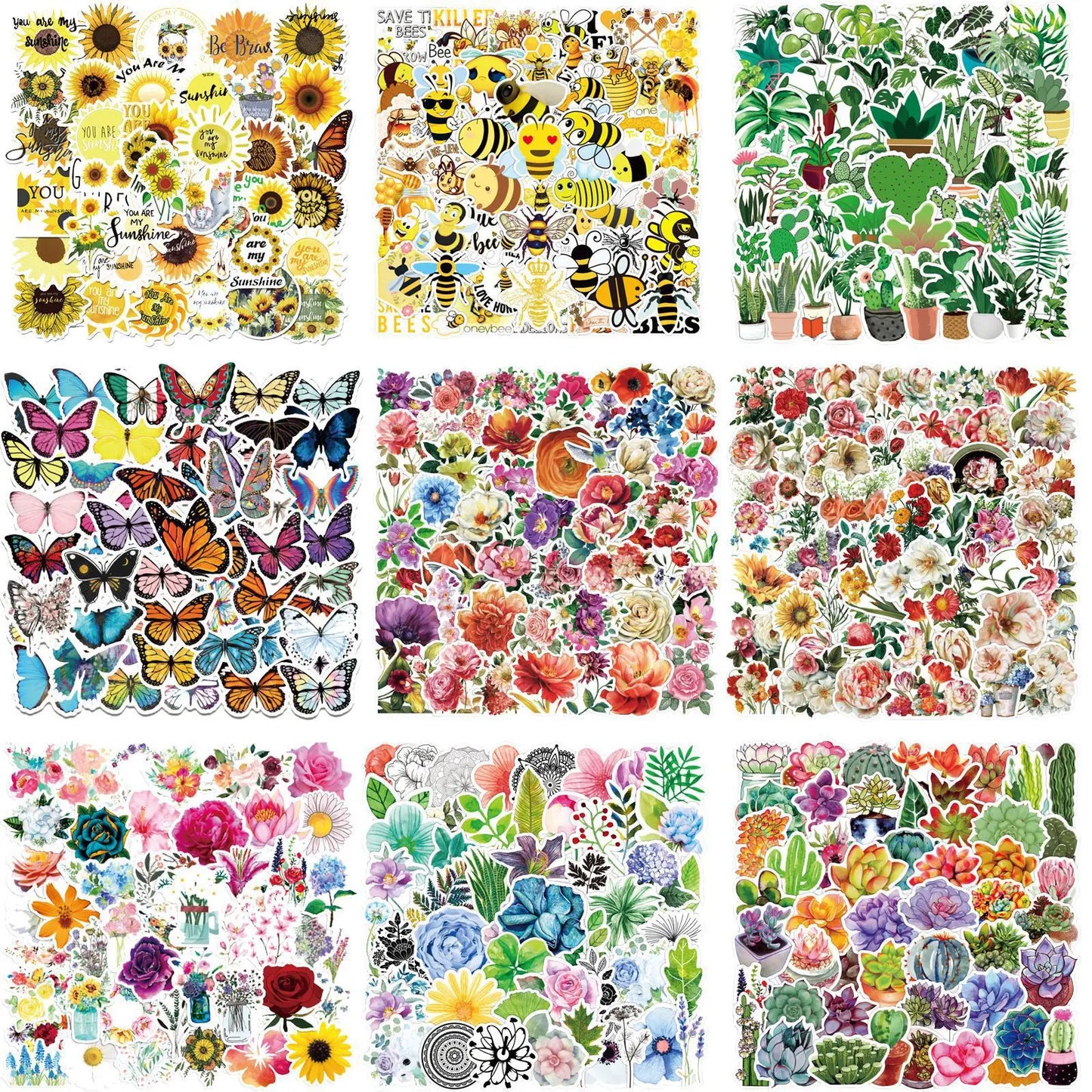 50pcs Sunflower Bee Waterproof Stickers for Laptop, Phone, Car, Skateboard Decoration