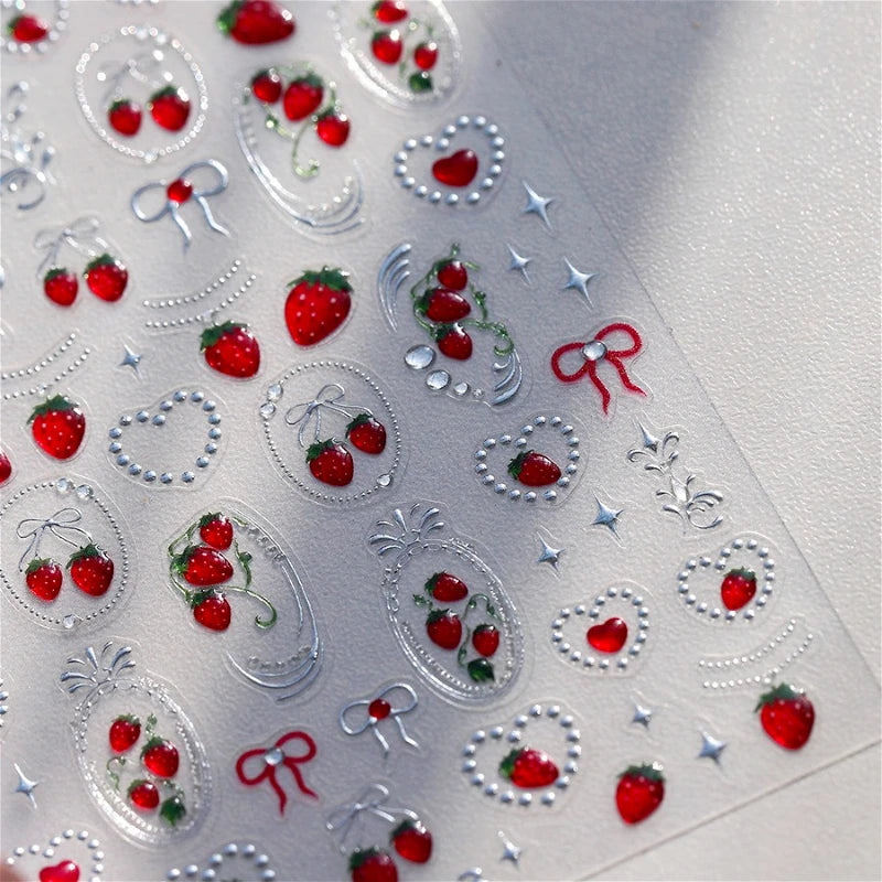 Red Strawberry Heart Nail Art Stickers Decals