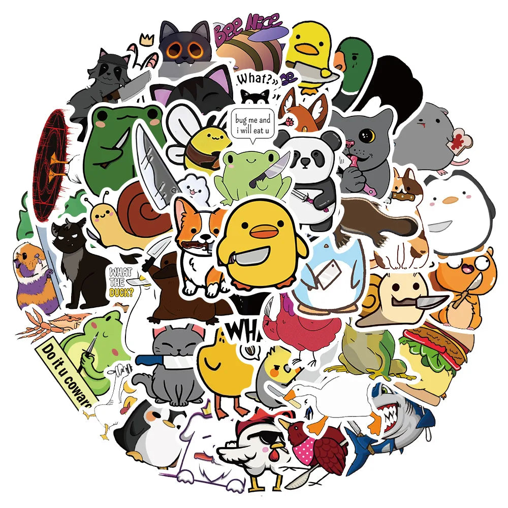 60PCS The Animal With The Knife Sticker Waterproof Vinyl Laptop Decorations DIY for Skateboard Stickers for Adults