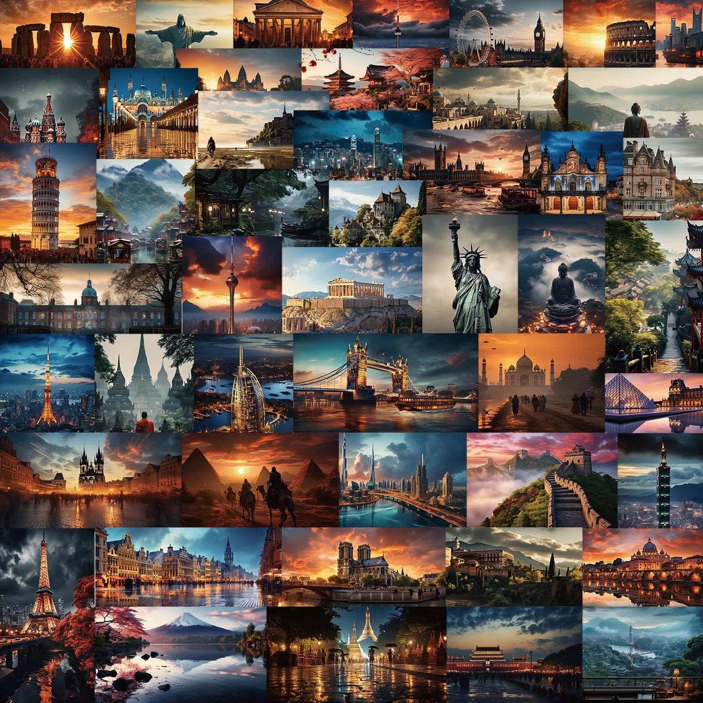 50pcs World City Landmark Stickers Vintage Travel Decals