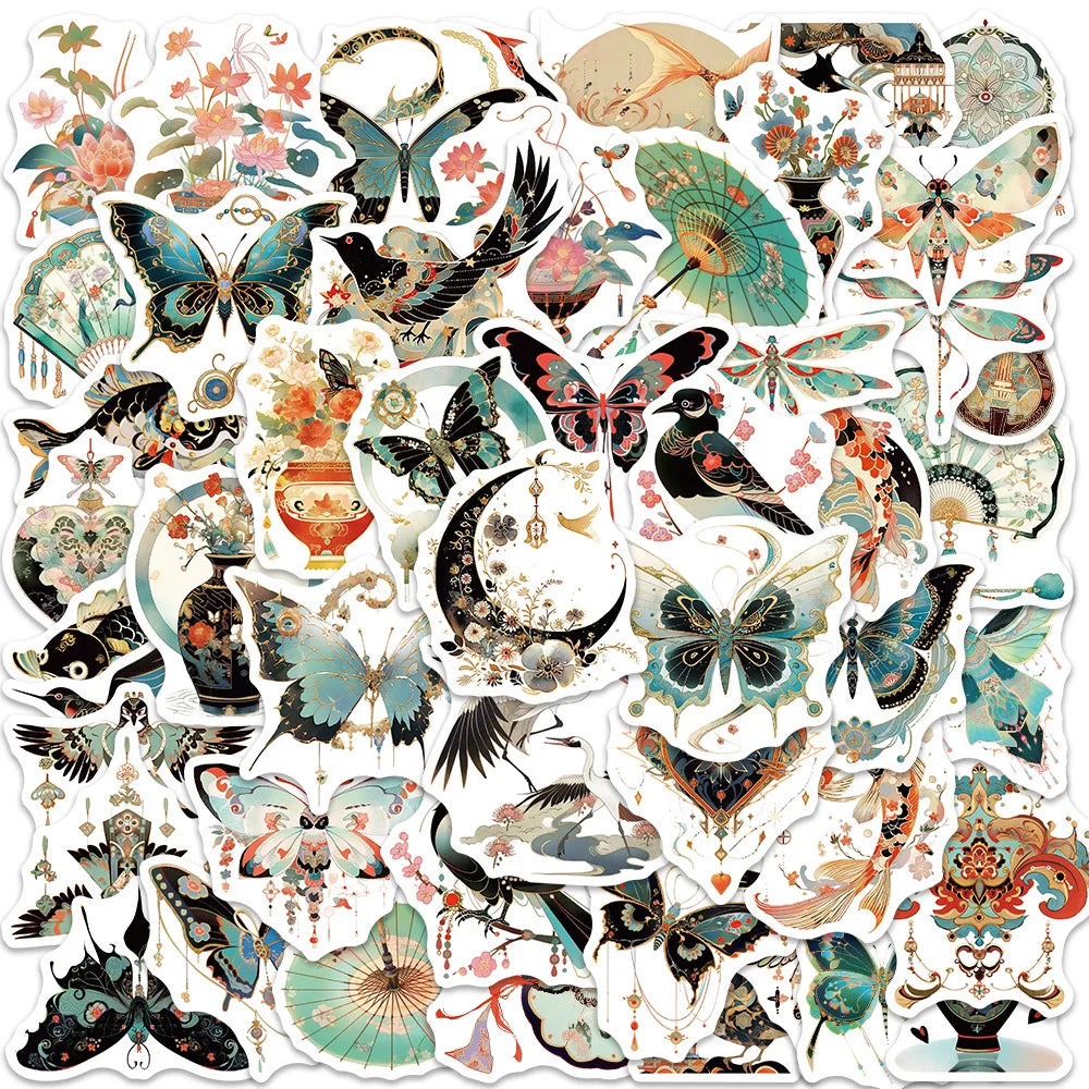 Chinoiserie Butterfly Stickers 10/30/50PCS for Phone Laptop Luggage Skateboard Kids