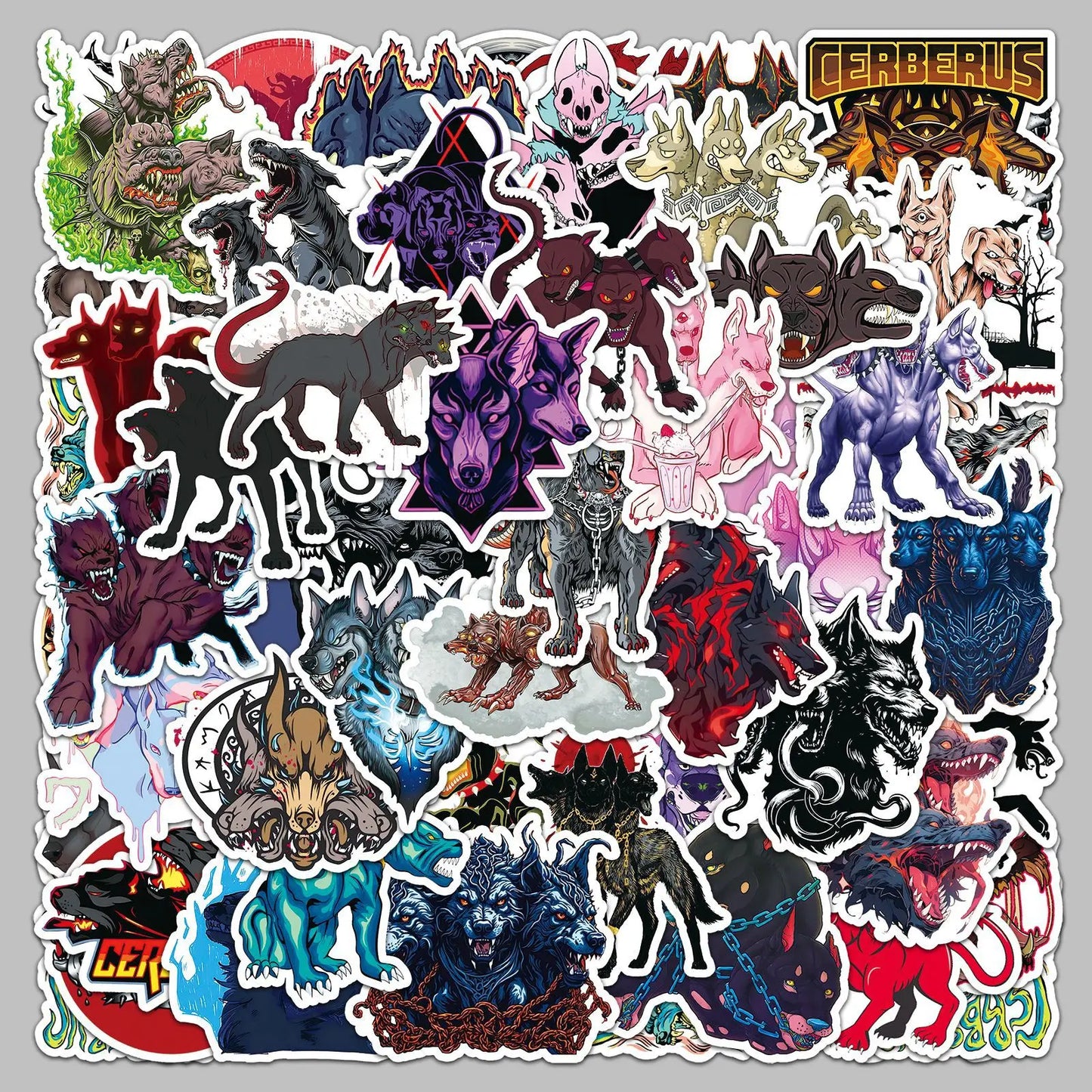 50pcs Dark Hell Three-headed Dog Graffiti Stickers for Helmet, Wall, DIY Decor