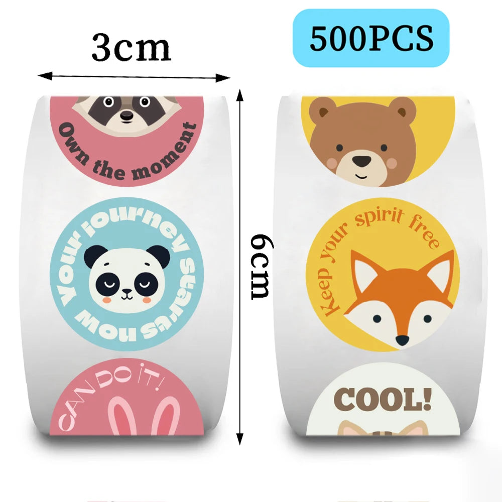 500pcs Reward Encouraging Motivational Phrases Animal Sticker Kindergarten School Students Child Teacher Cartoon Cute Sticker