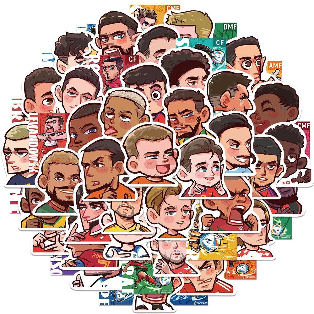 10/30/54PCS Cartoon Soccer Football Star Sticker Packs with Messi, Ronaldo, Suarez, Neymar, and More